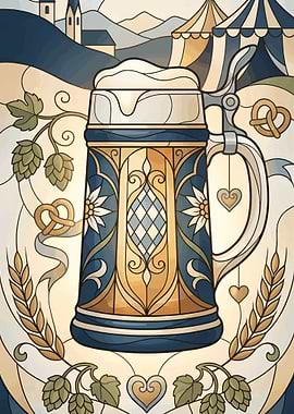 Modern Oktoberfest Stained Glass Beer Stein German Festival Art
