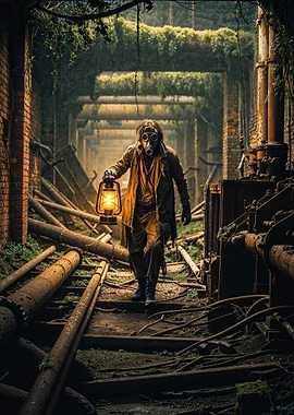 Post-apocalyptic survivor with lantern