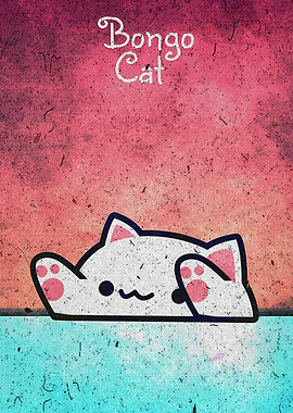 Bongo Cat with Pink and Blue Poster