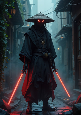 Dark Warrior with Red Lightsabers
