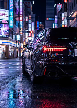 Black Car RS6 in Neon City