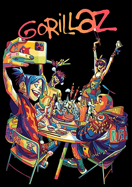 Gorillaz characters at a meal