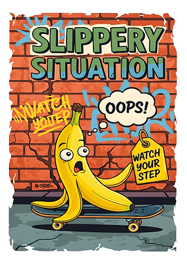 Slippery Situation Banana on Skateboard