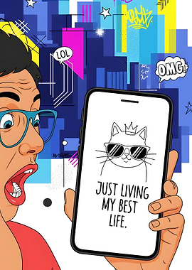 Person Reacts to Funny Cat Meme on Phone