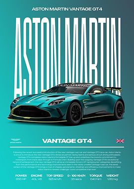 Aston Martin Vantage GT4 Car Poster