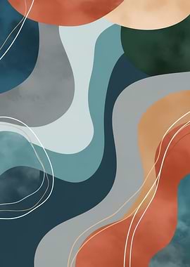 Abstract Wavy Shapes with Gold and White Lines