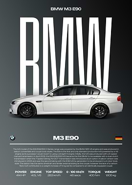 BMW M3 E90 Car Poster