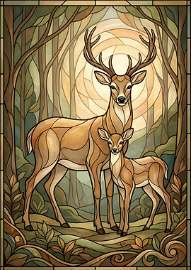 Deer Forest Stained Glass