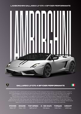 Lamborghini Gallardo LP 570-4 Spyder Performante Car Poster
