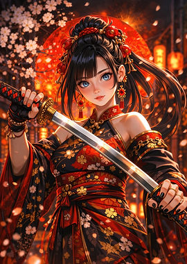 Anime Samurai Woman with Katana