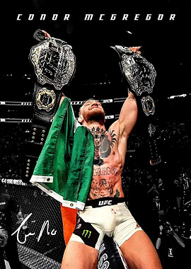 Conor McGregor holding championship belts