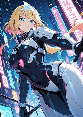 Cyberpunk Anime Girl in Neon City