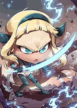 Chibi Warrior with Glowing Sword