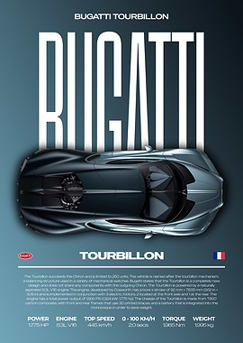 Bugatti Tourbillon Supercar Car Poster