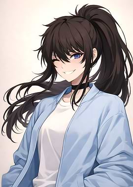 Anime Girl with Blue Eyes and Ponytail