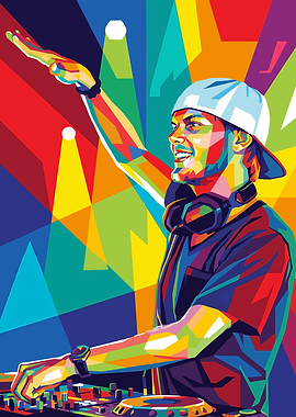 DJ with Colorful Background