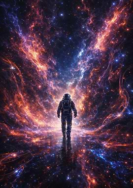 Astronaut walking through a nebula