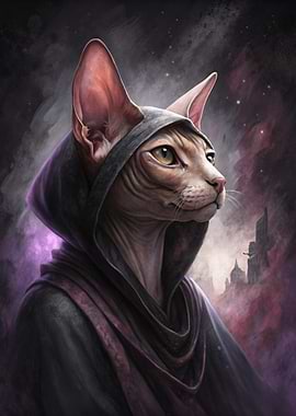 Sphynx Cat Wizard in Cosmic Robes