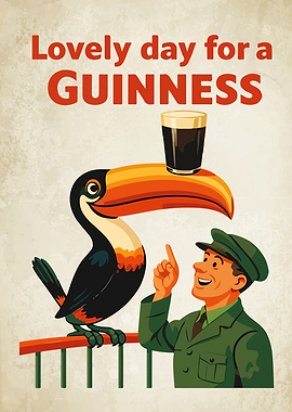 Guinness Toucan and Man Vintage Poster