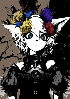 Anime Cat Girl with Flowers