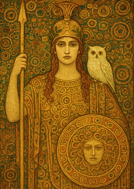 Athena with Owl and Medusa Shield