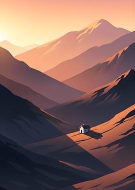 Minimalist Mountain Cabin at Sunset