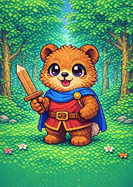 Pixel Art Bear Knight in Forest