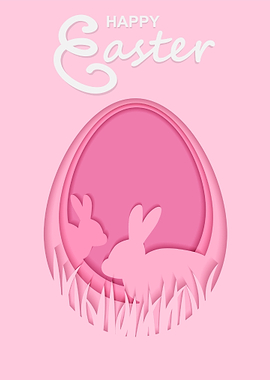 Happy Easter Egg with Bunnies