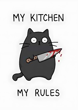 Funny Cat with Bloody Knife