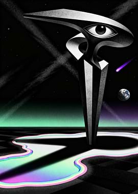 Surreal Eye Sculpture in Cosmic Landscape