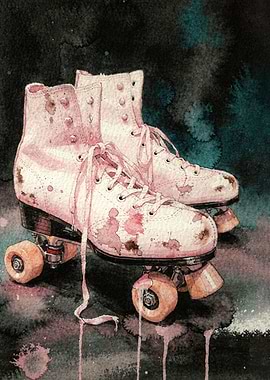 Pink Roller Skates Painting