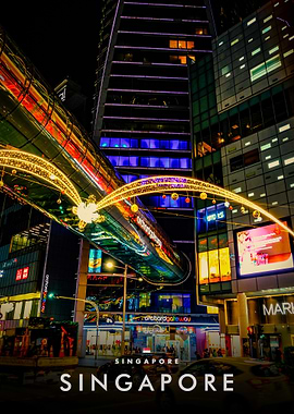 Singapore Night Cityscape with Lights