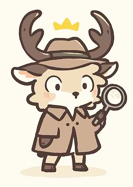 Cute Deer Detective with Magnifying Glass