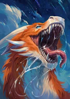 Fierce Orange Dragon with Blue Eyes