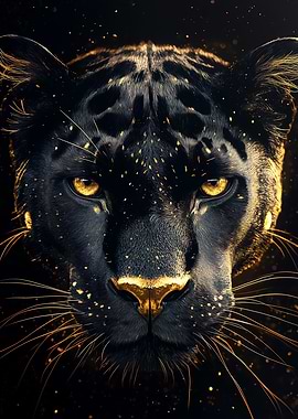 Majestic black panther with golden accents