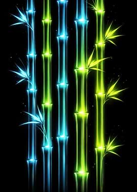 Neon Bamboo Stalks with Leaves