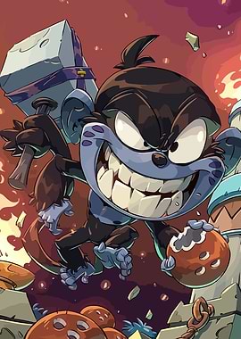 Angry Monkey with Hammer and Coconut