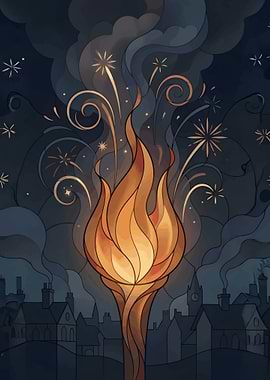 Modern Guy Fawkes Night Stained Glass Bonfire London Night Art