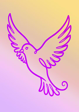 Purple Bird Flying Line Art