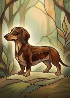 Modern Dachshund Stained Glass Wiener Dog Geometric Wall Art