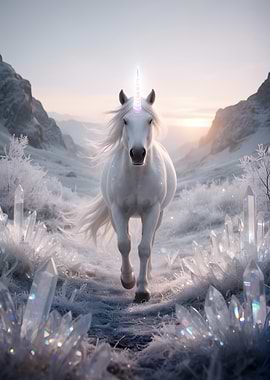 Unicorn in a Crystal Winter Landscape