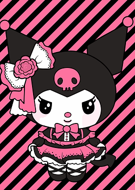Kuromi Character with Pink and Black Stripes