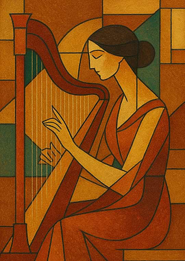 Woman Playing Harp