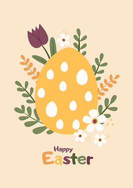 Happy Easter Egg with Flowers