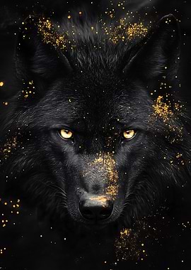 Black wolf with golden sparkles