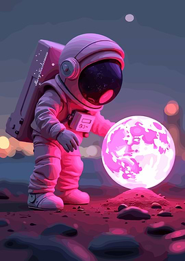 Astronaut holding a glowing moon