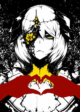 Distressed Anime Character with Heart Hands