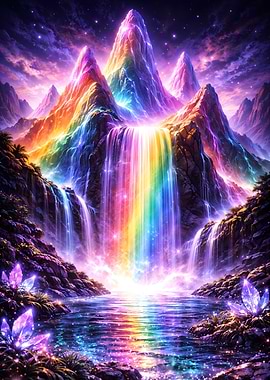 Prismatic Falls – Rainbow Crystal Mountain Dream
