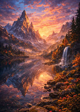 Majestic Mountain Lake at Sunset