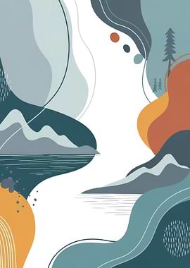 Abstract Landscape with Mountains and Water